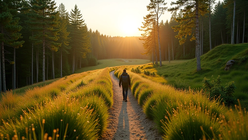 Walking path along medieval rampart with forest surroundings showing terrain variation and defensive positions